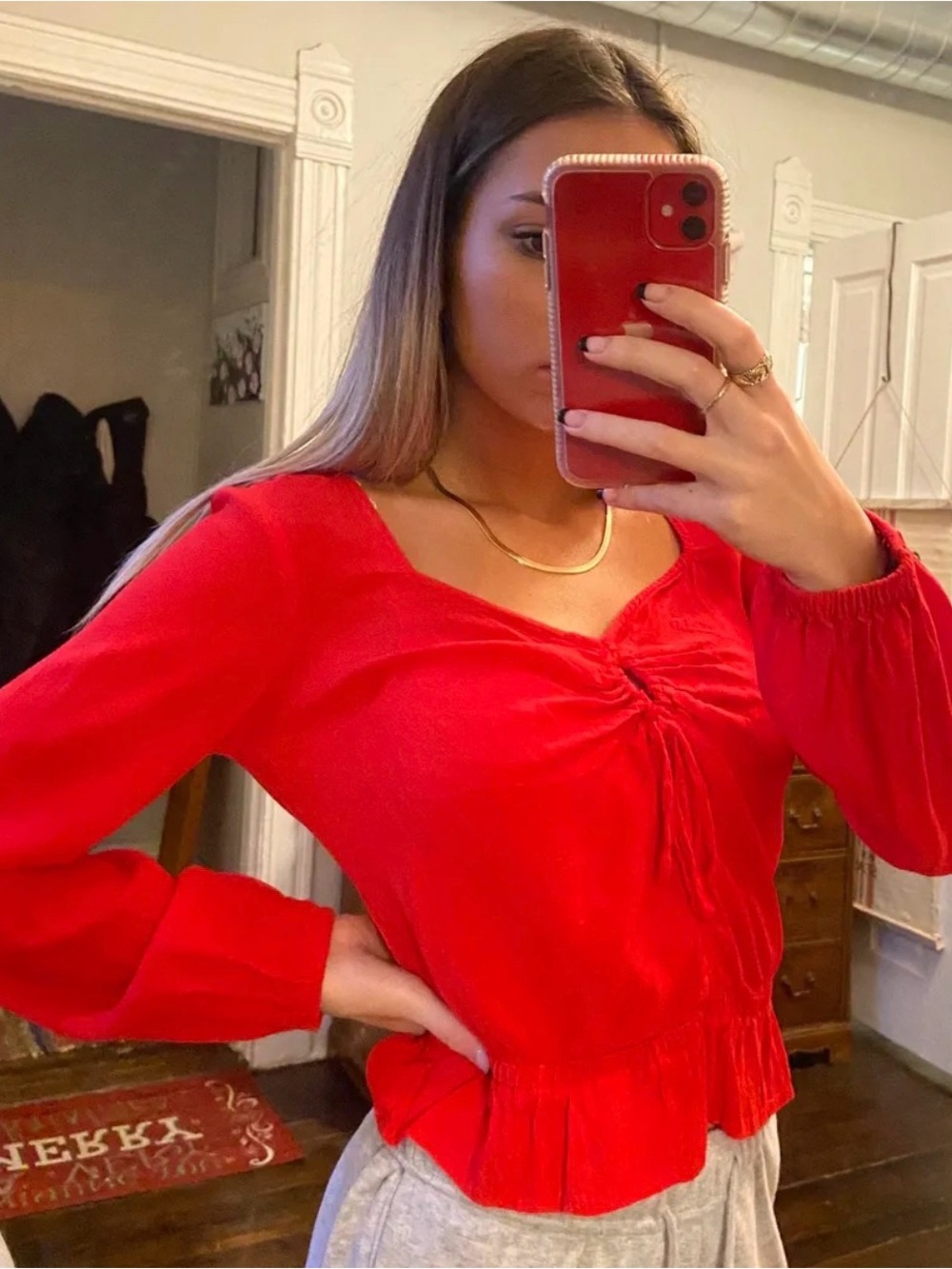 Bright Red Long Sleeve Express Blouse